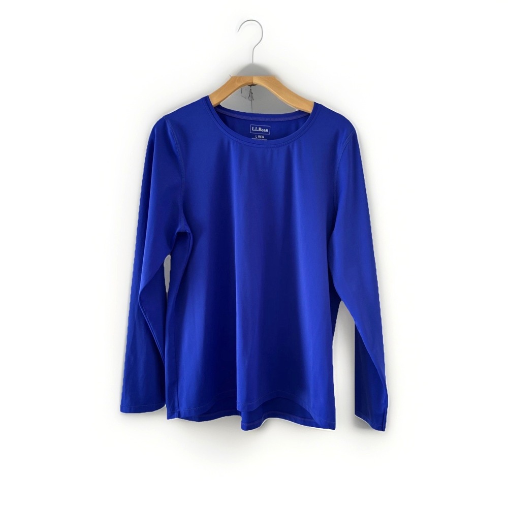 LL Bean Womens Royal Cobalt Blue Long Sleeve Rash Guard Swim Shirt 50+ UPF L